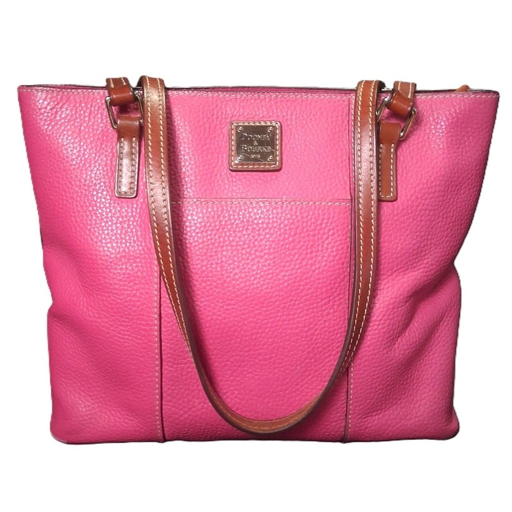 Dooney and Bourke Pebbled Pink Leather Tote with red lining 2 handles
